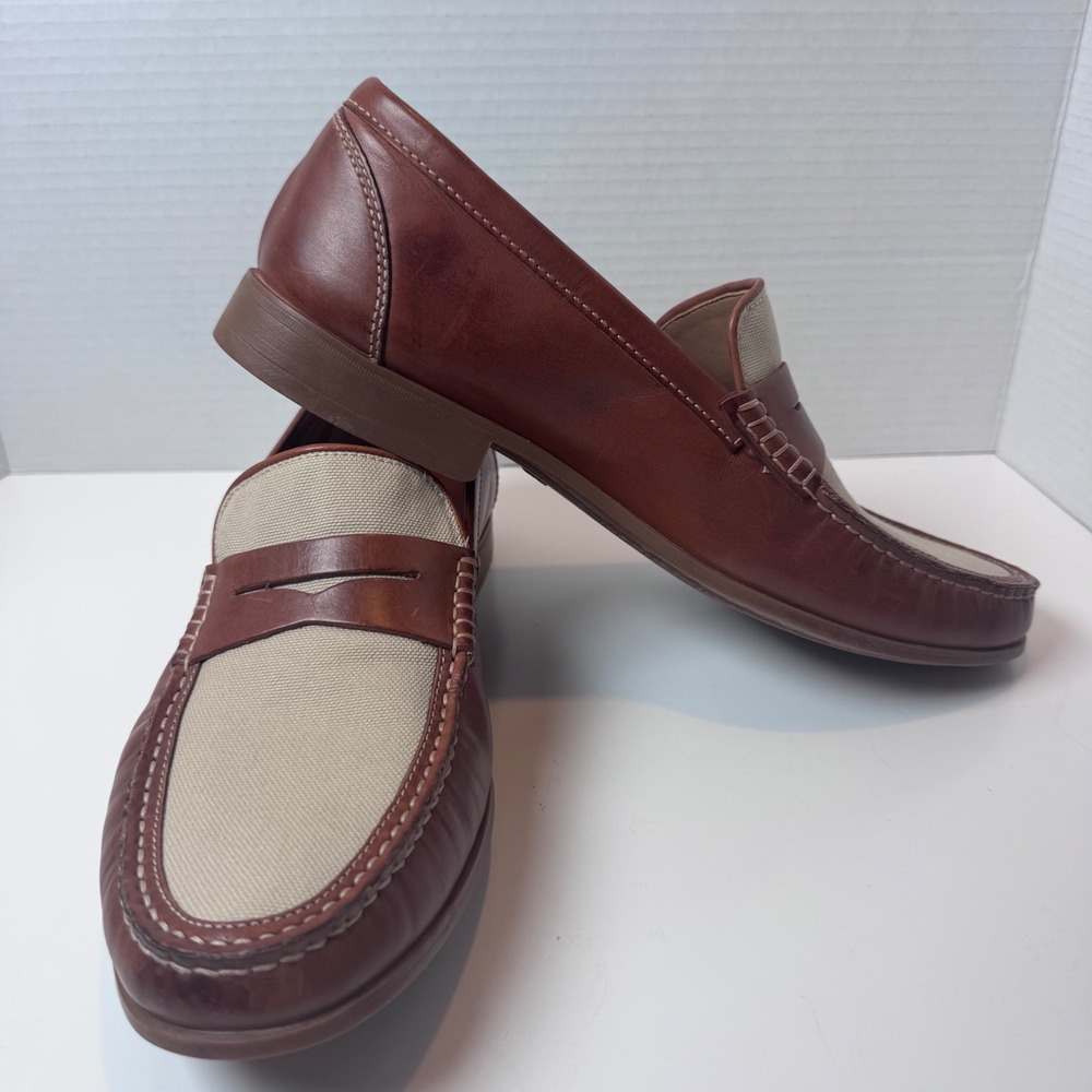 Johnston & Murphy Penny Loafers Mens 10M Brown Sherpskin Canvas 20-0572